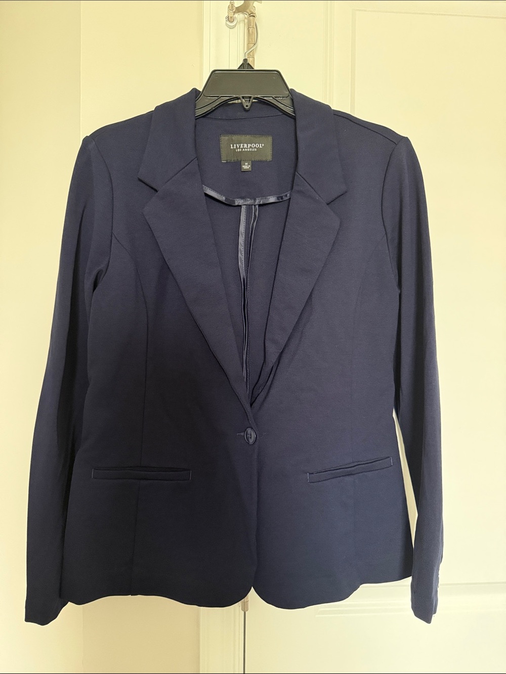 Liverpool Los Angeles Womens Navy Single-Button Blazer Jacket